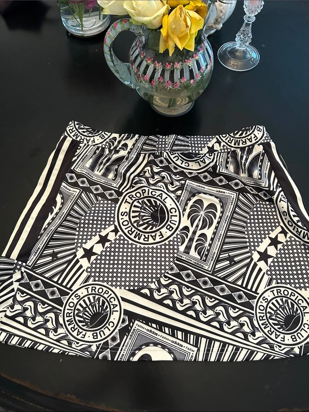 FARM Rio x Adidas Black & White Graphic Athletic Skirt